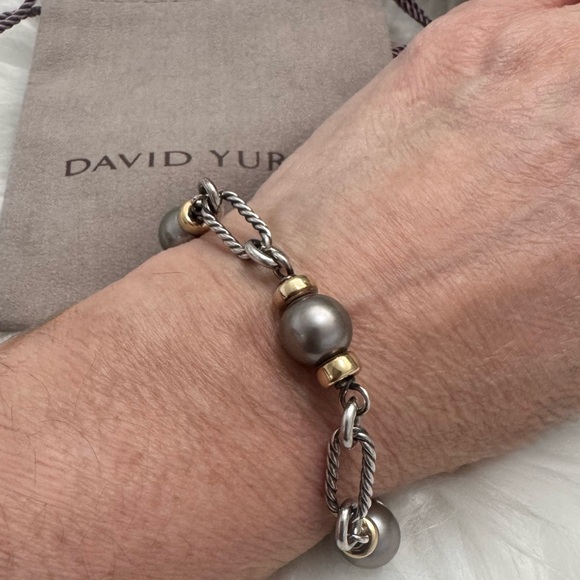 David Yurman .925 18K Gold Tahitian Pearl Figaro Chain Bracelet - Picture 12 of 12